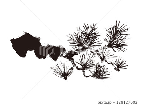 松の和風手書き筆イラスト 墨絵モノクロ 松の和風手書き筆イラスト 墨絵モノクロ 128127602