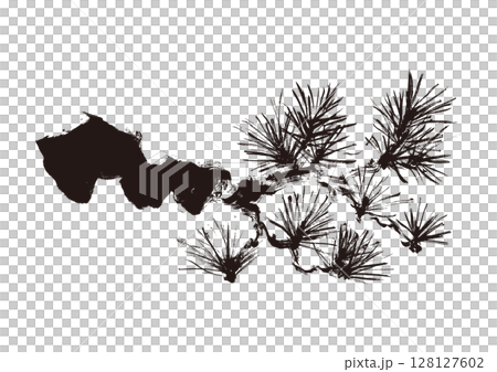 松の和風手書き筆イラスト 墨絵モノクロ 松の和風手書き筆イラスト 墨絵モノクロ 128127602
