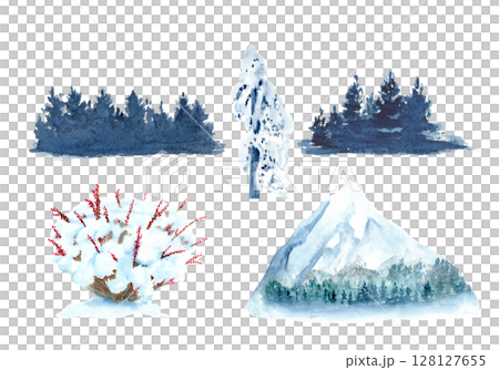 Winter landscape elements with snowy trees,...のイラスト素材 [128127655] - PIXTA