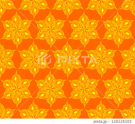 seamless symmetrical pattern of abstract yellow graphic elements on a red background, texture, design seamless symmetrical pattern of abstract yellow graphic elements on a red background, texture, design 128128103