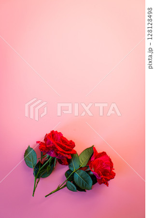 Flower arrangement with two red roses 128128498