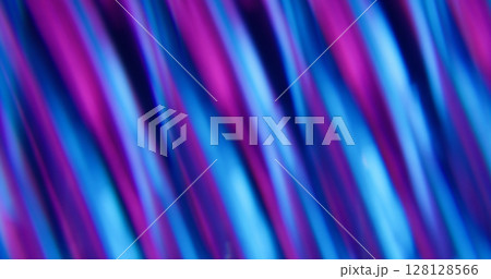 Blur gleam light. Ribbed texture. Defocused purple blue fluorescent colorful glow neon lens flare moving on abstract dark black art background. 128128566