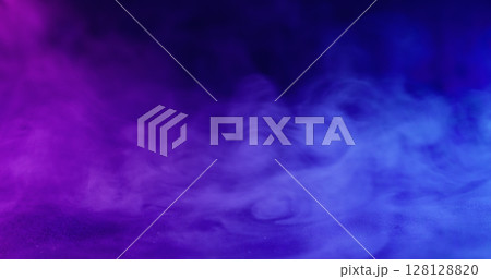 Fume background. Ink water. Defocused blue pink neon color vapor texture acrylic blend floating on dark black art creative abstraction. 128128820