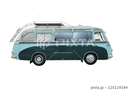 Retro camper van caravan on white Retro camper van caravan on white 128129164