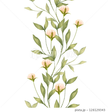 Hand-drawn Floral Seamless Border with Light Flowers Hand-drawn Floral Seamless Border with Light Flowers 128129343