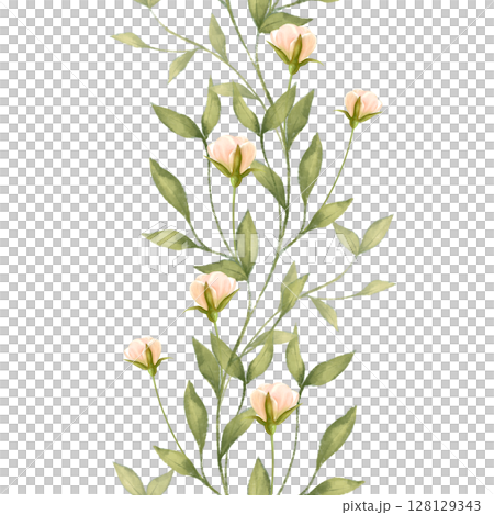 Hand-drawn Floral Seamless Border with Light Flowers Hand-drawn Floral Seamless Border with Light Flowers 128129343