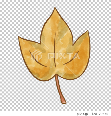 手繪水彩黃色落葉插畫 | 秋天自然主題素材 128129530
