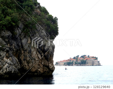 Sveti Stefan Island Resort in Montenegro Viewed From Rocky Coastline 128129640