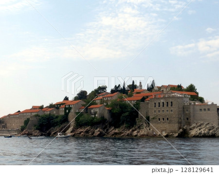 Beautiful View of Sveti Stefan Resort Island in Montenegro With Clear Skies and Tranquil Waters Beautiful View of Sveti Stefan Resort Island in Montenegro With Clear Skies and Tranquil Waters 128129641