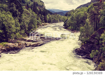 Stranda river in mountains, Norway. 128130389