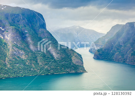 Aurland fjord from Stegastein view point, Norway Aurland fjord from Stegastein view point, Norway 128130392