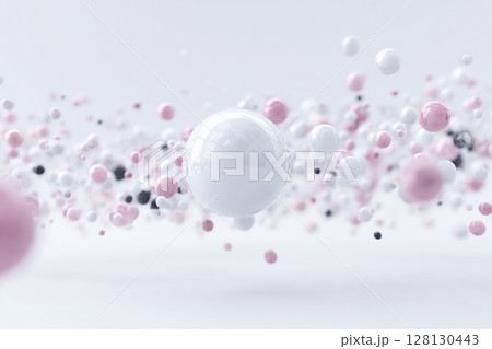Floating Spheres. Abstract image of floating spheres in soft pastel colors 128130443