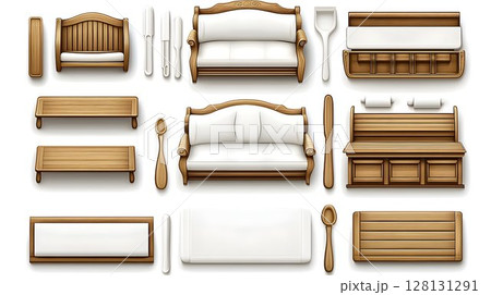 Wooden furniture set top view simple design home decor 128131291