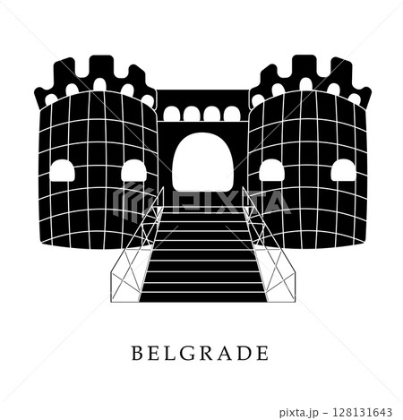 European capitals, Belgrade. Black and white illustration 128131643