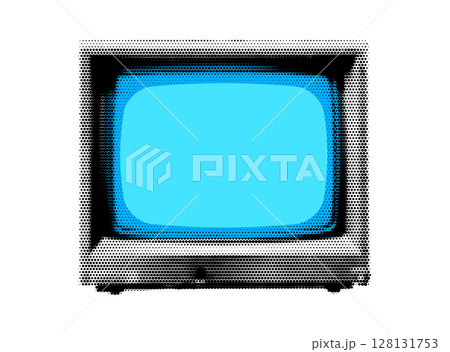Realistic Halftone Effect Illustration of a Retro TV in Vintage Monochrome Style 128131753