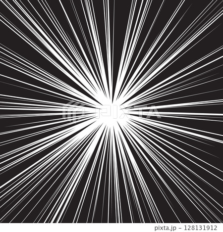 Explosion Comic Effect With Radial Speed Lines On Black Background. Perfect For Manga, Anime, Pop Art, And Action Design Projects. Vector Illustration 128131912