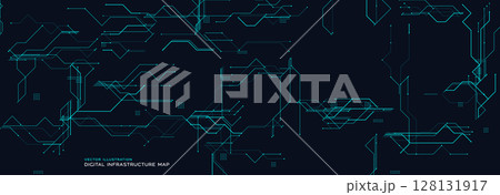 Digital Infrastructure Map With Circuit Lines. Abstract dark tech background with futuristic connections. Suitable for data systems, servers, and IT networks. Clean modern layout. Vector illustration Digital Infrastructure Map With Circuit Lines. Abstract dark tech background with futuristic connections. Suitable for data systems, servers, and IT networks. Clean modern layout. Vector illustration 128131917
