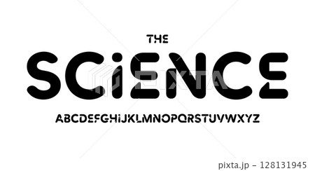 Science technology font, futuristic rounded alphabet for scientific headline, medical digital product logo, display device typography, app UI typographic design. Modern vector typeset 128131945