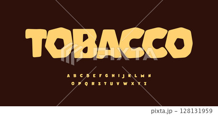 Chunky funky alphabet, bouncy comic font, playful fun cartoon typeface for snack food logo, quirky street lettering craft design, food festive title, bold DIY typographic style. Vector typeset 128131959