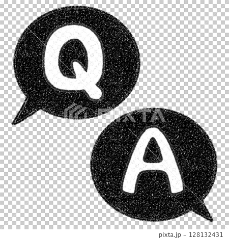 Q &A　質問アイコン 吹き出し マーク シンボル　黒　手書き　かわいい　イラスト　素材　クレヨン風 128132431