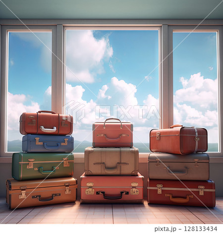 Big pile of colorful suitcases 128133434