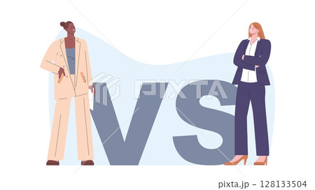 Business rivals. Female vs each other in job, misogyny concept. Office managers opposition, women confrontation in workplace, in political, opponents vector characters 128133504