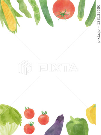 水彩風の夏野菜のフレーム（縦長） 128133580