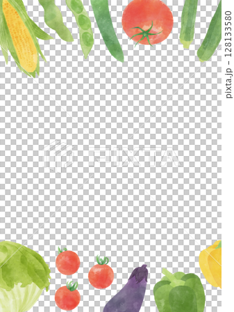 水彩夏季蔬菜框（垂直） 128133580