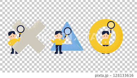 A set of people holding magnifying glasses and symbols of circle, square, triangle, and triangle | Vector material for research, search, and selection A set of people holding magnifying glasses and symbols of circle, square, triangle, and triangle | Vector material for research, search, and selection 128133616