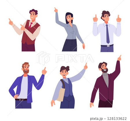 People pointing. Managers or business people hands pointing exact vector characters presenting ads banner People pointing. Managers or business people hands pointing exact vector characters presenting ads banner 128133622