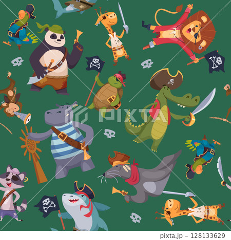 Pirates pattern. seamless background with cartoon pirate animals Pirates pattern. seamless background with cartoon pirate animals 128133629