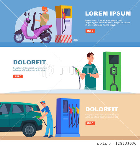 Gas station. banners with driver refuel car. vector templates with place for text 128133636