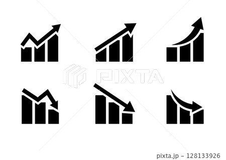 増加と減少を示す棒グラフと矢印のアイコンセット 128133926