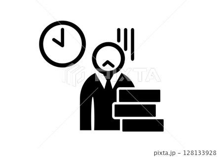 残業で疲労するビジネスマンの白黒アイコン 残業で疲労するビジネスマンの白黒アイコン 128133928