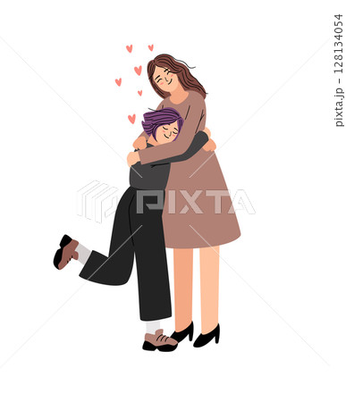 Making peace between mother and daughter vector illustration. Close people compromise after quarrel Making peace between mother and daughter vector illustration. Close people compromise after quarrel 128134054
