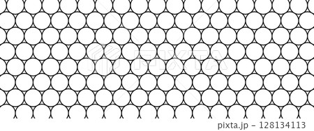 Repeated round shapes pattern. Black circles on white background. Mosaic holey texture. Wire, fence, fishing net, cage or lattice structure. Abstract geometric print. Vector graphic illustration Repeated round shapes pattern. Black circles on white background. Mosaic holey texture. Wire, fence, fishing net, cage or lattice structure. Abstract geometric print. Vector graphic illustration 128134113