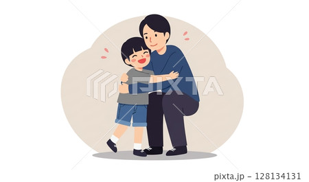 母親に抱きしめられる子供、愛情あふれる温かいハグ 128134131