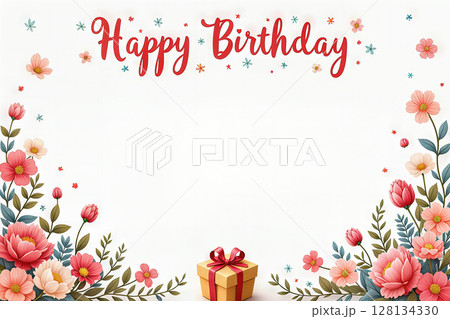 Happy birthday card with flowers. 128134330