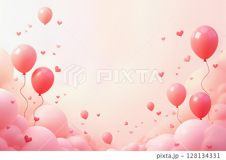 Festive pink balloons and hearts. 128134331