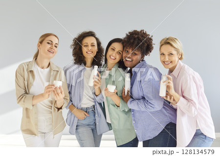 Woman beauty care, cosmetic mockup, multi ethnic group of happy successful confident beautiful women Woman beauty care, cosmetic mockup, multi ethnic group of happy successful confident beautiful women 128134579