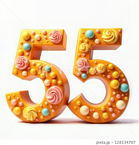 55th birthday chocolate numbers with decorations. 128134707