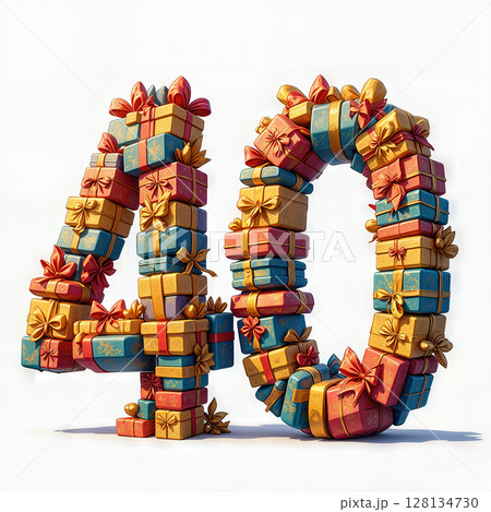 Colorful gift boxes forming the number 40. 128134730