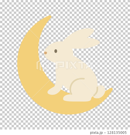 A simple illustration of a rabbit sitting on a crescent moon 128135005