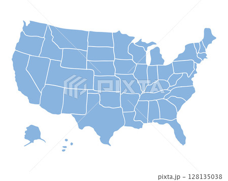 United states blue color map with state division 128135038