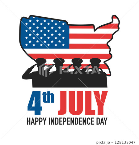Happy independence day 4th of july with soldiers and usa map flag 128135047