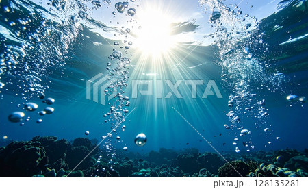 水中から見上げる泡 水中から見上げる泡 128135281