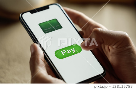 スマホ上のデジタルウォレット取引の瞬間 128135785