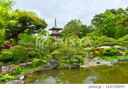 杜の都仙台 北山 輪王寺 日本庭園 三重塔 ツツジ 風景, 景色、初夏、ツツジの頃、晴, 仏教, 建 杜の都仙台 北山 輪王寺 日本庭園 三重塔 ツツジ 風景, 景色、初夏、ツツジの頃、晴, 仏教, 建 128136043