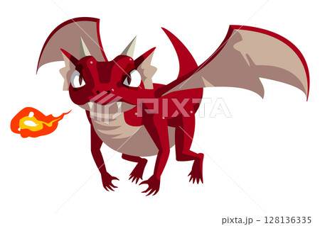 ドラゴン　炎　火 128136335