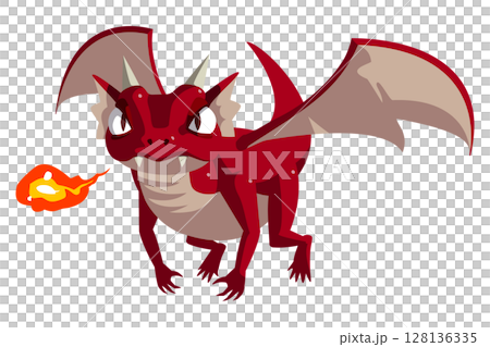 ドラゴン　炎　火 128136335